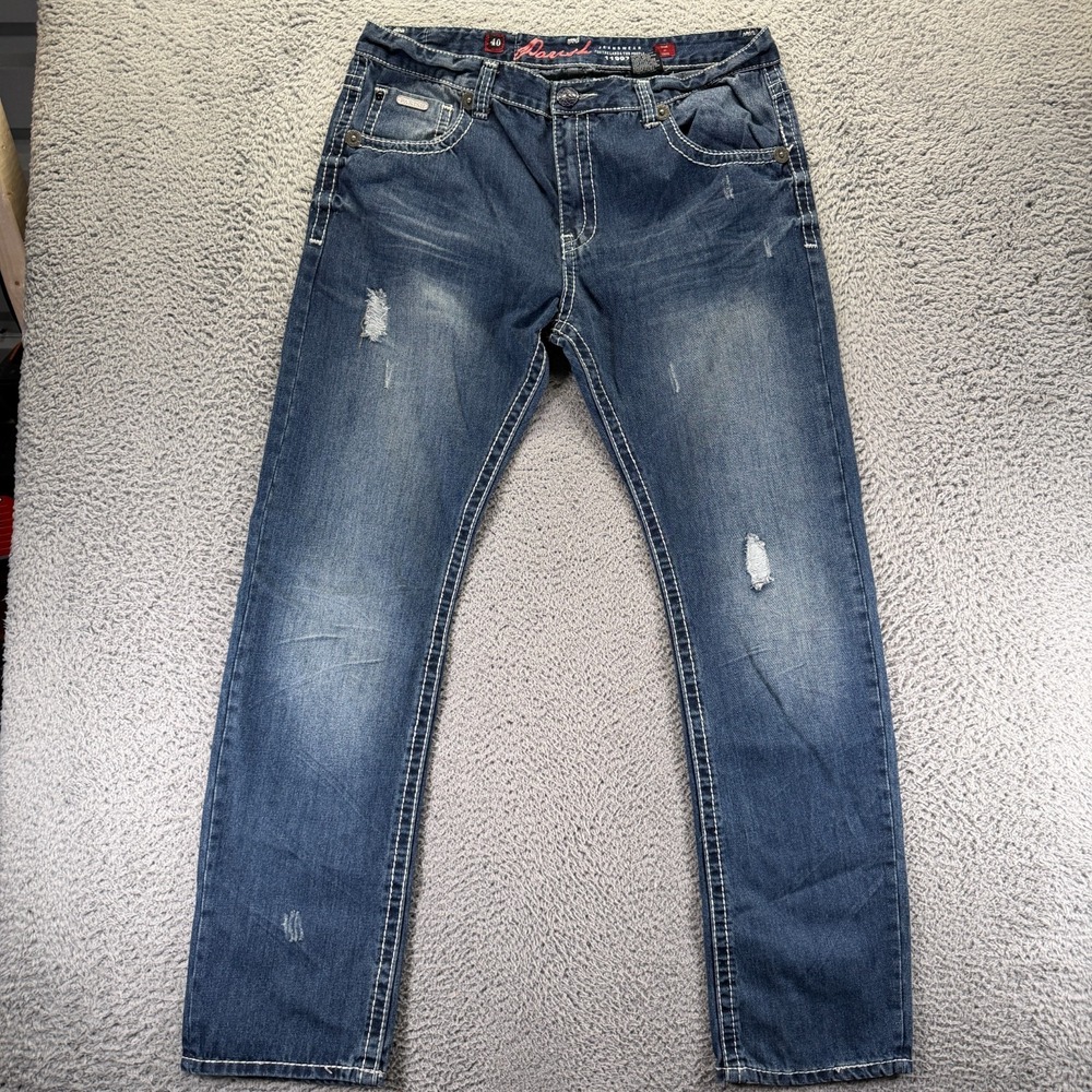 Parish Jeans Men's 40x34 Blue Cotton Denim Straight Distressed Workwear Travel